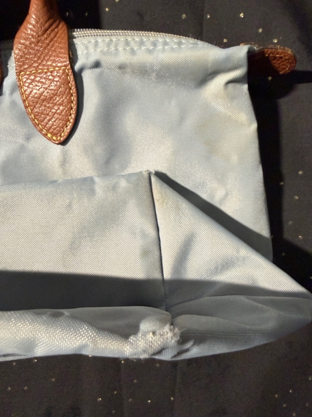 Longchamp Light Blue Tote with Brown Leather Trim - Picture 12 of 13